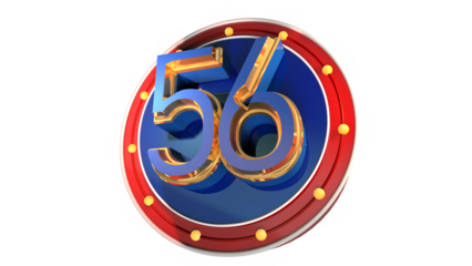 Blue 3d number 56 on round shape 