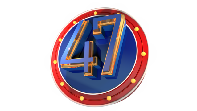 Blue 3d number 47 on round shape 