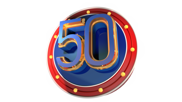 Blue 3d number 50 on round shape 