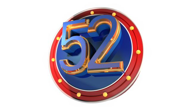 Blue 3d number 52 on round shape  - Powered by Adobe