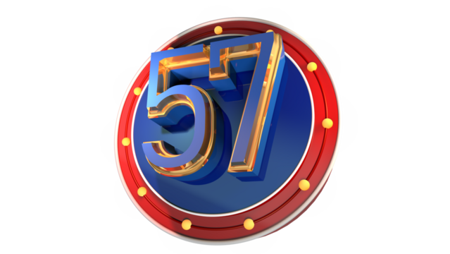 Blue 3d number 57 on round shape 