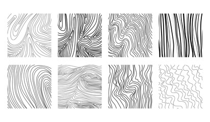Collection of wave strokes. Wood texture. Fashionable doodle shapes.