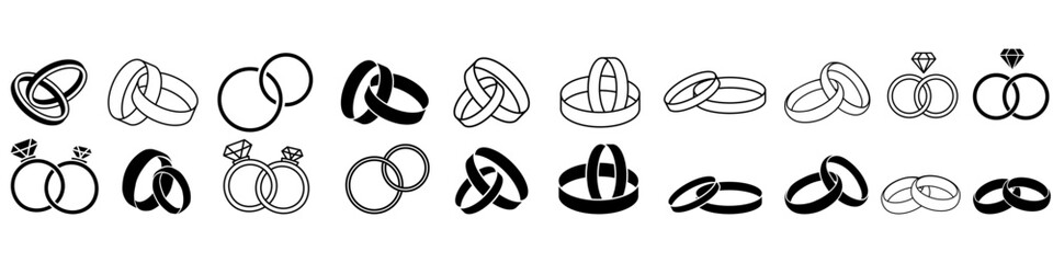 Wedding rings icon vector set. Wedding illustration sign collection. Jewel symbol or logo.