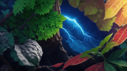 Lightning in the jungle leaves