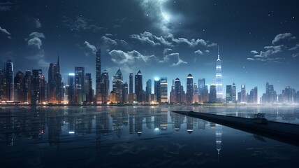 Amazing night city digital art 4k ultra wallpaper image Ai generated art - obrazy, fototapety, plakaty