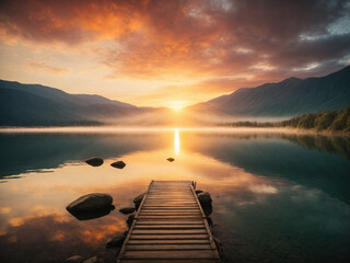 Breathtaking sunrise over a serene lake
