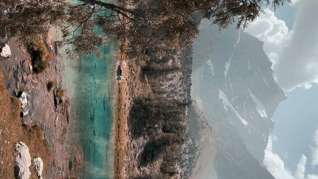 The Alaudin (Chapdara) lakes, lying at an altitude of 2800 m, are considered one of the most beautiful lakes of the Fan Mountains. Turquoise mountain lake. Pamiro-Alai. Tajikistan, Pamir 4K