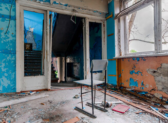 inside a destroyed school in Ukraine