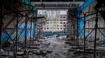 inside a destroyed school in Ukraine