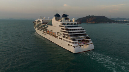 Cruise Ship, Cruise Liners beautiful white cruise ship above luxury cruise in the ocean sea at...