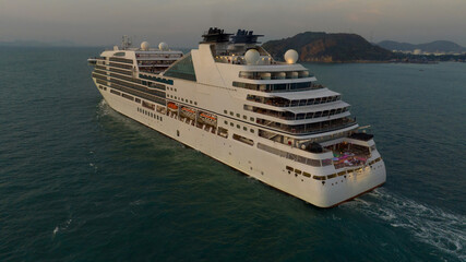 Cruise Ship, Cruise Liners beautiful white cruise ship above luxury cruise in the ocean sea at...