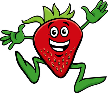 happy cartoon strawberry fruit comic character