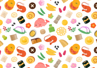Poster おせち料理のシームレスパターン素材 © GRACE