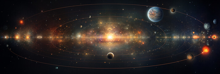 広大な宇宙と惑星と軌道のアブストラクト背景素材