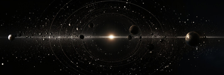 広大な宇宙と惑星と軌道のアブストラクト背景素材