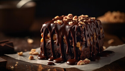 Indulgent homemade chocolate dessert, a sweet slice of heaven generated by AI