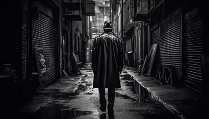 Deurstickers Solitude in the Spooky City One Man Lonely Walk generated by AI © Stockgiu