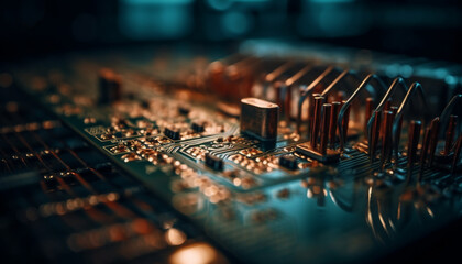 Complexity of computer circuit board industry in selective focus macro generated by AI