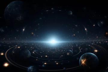 Fotobehang 広大な宇宙と惑星と軌道のアブストラクト背景素材 © ayame123
