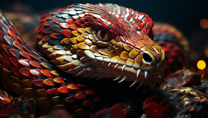 Obraz premium Snake, reptile, nature, animals in the wild, viper, poisonous, animal head, pattern, danger generated by AI