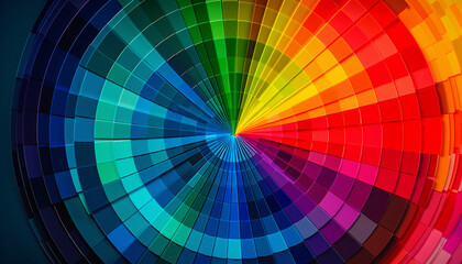 Vibrant colors illuminate modern backdrop with abstract geometric shapes spinning generated by AI