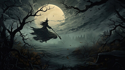 Witch's Flight Through the Woods