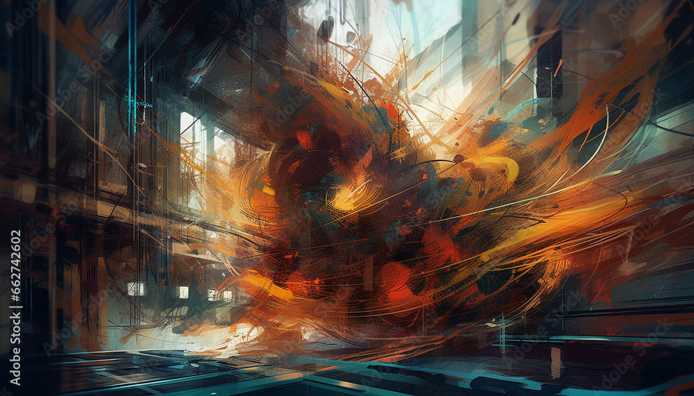 Poster abstract futuristic illustration with vibrant colors and fractal patterns generated by ai