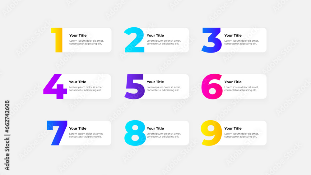 Poster set of infographic banners with numbers from 1 to 9