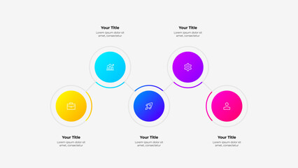 Vector horizontal infographic template with 5 circles connected by thin lines