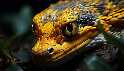 Obraz premium Spooky snake, dangerous viper, venomous reptile, tropical rainforest wildlife generated by AI