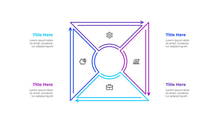 Vector outline square diagram divided into 4 options, steps or processes. Infographic template