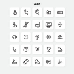 Sport outline icons set. Basketball, bowling, fitness and other elements