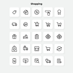 Shopping and e-commerce outline icons set