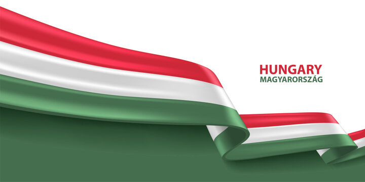 Hungary 3D ribbon flag. Bent waving 3D flag in colors of the Hungary national flag. National flag background design.