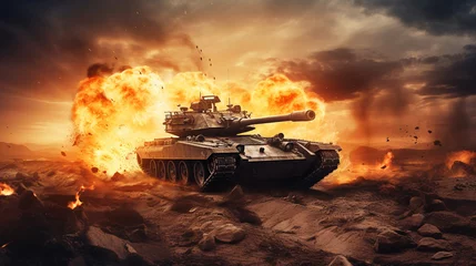 Fotobehang 戦場を行く戦車と爆発のイラスト素材 © ayame123