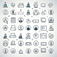 Business Network Finance Resources of Team Building, Work Group and Human Resources Outline Icon Collection.
