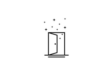 Open door logo with decorated stars in line art design style