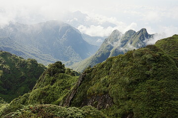 Fototapeta na wymiar Fansipan Mountain called Roof of Indochina and Sea of Clouds in Sapa, Vietnam - ベトナム サパ ファンシーパン 山