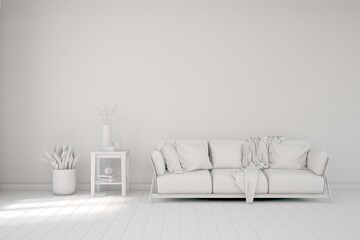 Grey living room concept with sofa. 3D illustration
