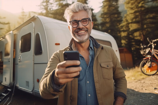 Picture of a Man with a Cell Phone, Sporting a Casual Morning Appearance