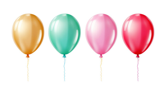 gold green pink red balloons isolated on transparent background cutout