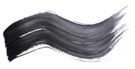 Watercolor brush stroke of black paint, on a white isolated background