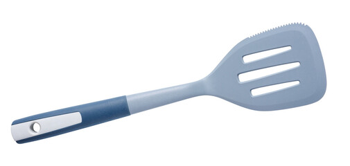 Plastic gray spatula for cooking on a white isolated background,