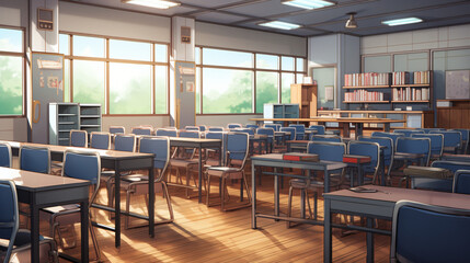 Fototapeta na wymiar Classroom chair anime visual novel