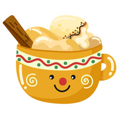 Christmas Hot chocolate with cream and candy cane. Vector illustrations