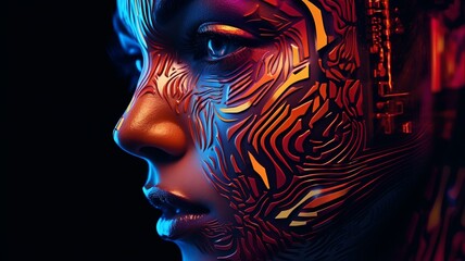 Line artificial intelligence abstract human face image Ai generated art
