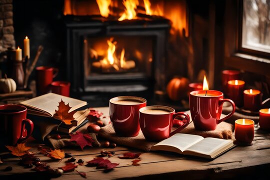 fireplace with coffee