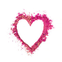 Sample of pink lilac blush, heart shaped eye shadow.