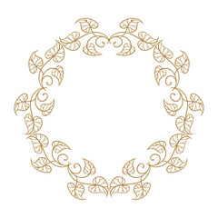 Vector round gold floral frame with ivy leaves decoration. Luxury wreath template for invitations and greeting cards.