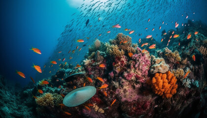 Naklejka na ściany i meble Colorful underwater seascape showcases natural beauty of tropical reef life generated by AI